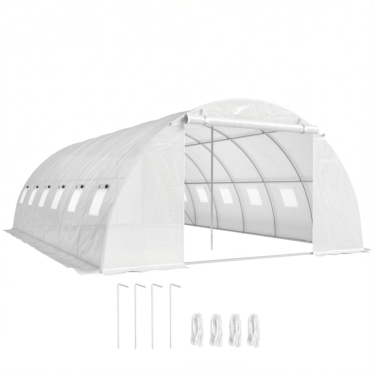 Outsunny Invernadero De Túnel 6x4x2 M Con 2 Varillas De Soporte Y Puertas Blanco_0