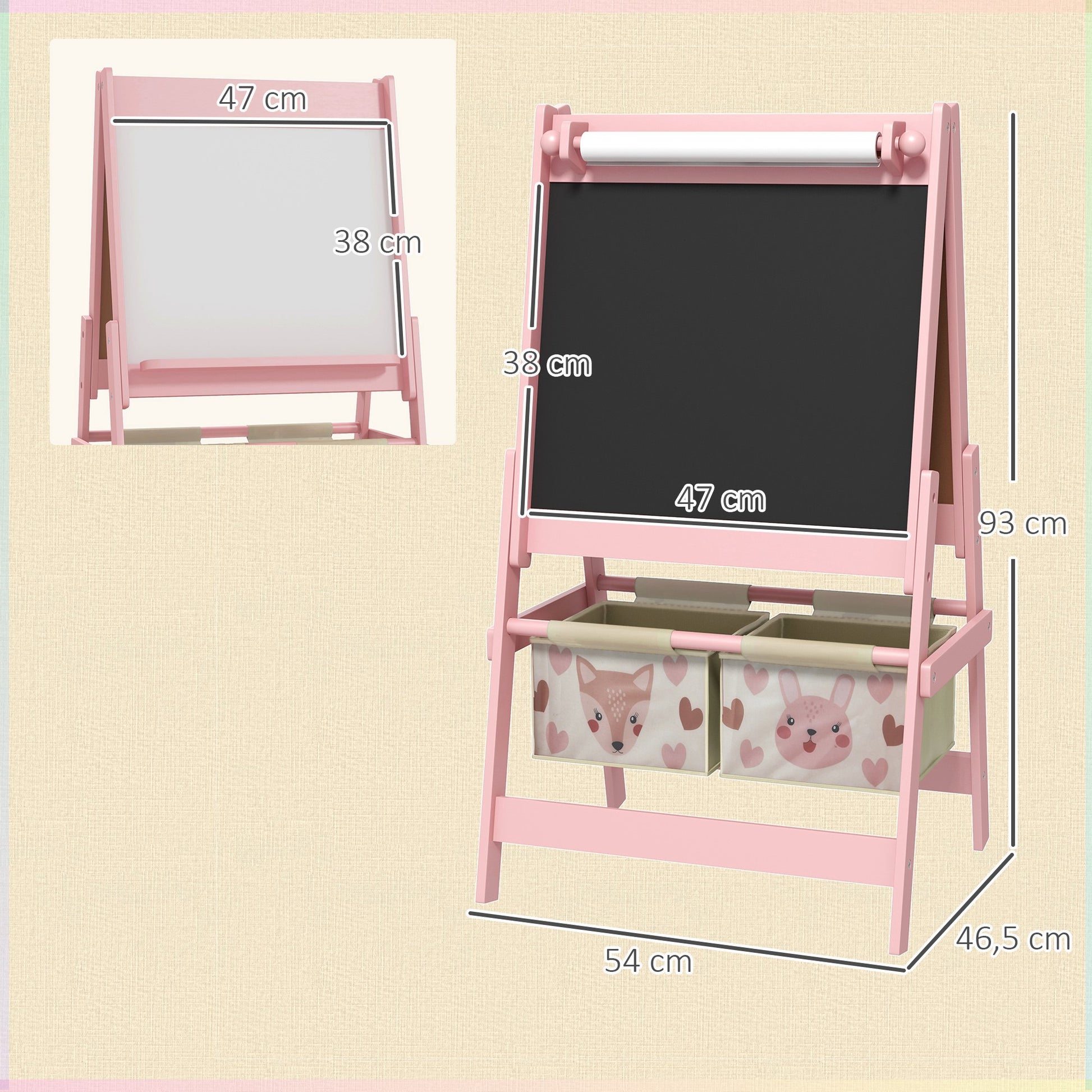 Aiyaplay Caballete Para Niños 3 En 1 Doble Cara Rollo De Papel 54x46,5x93cm Rosa_2