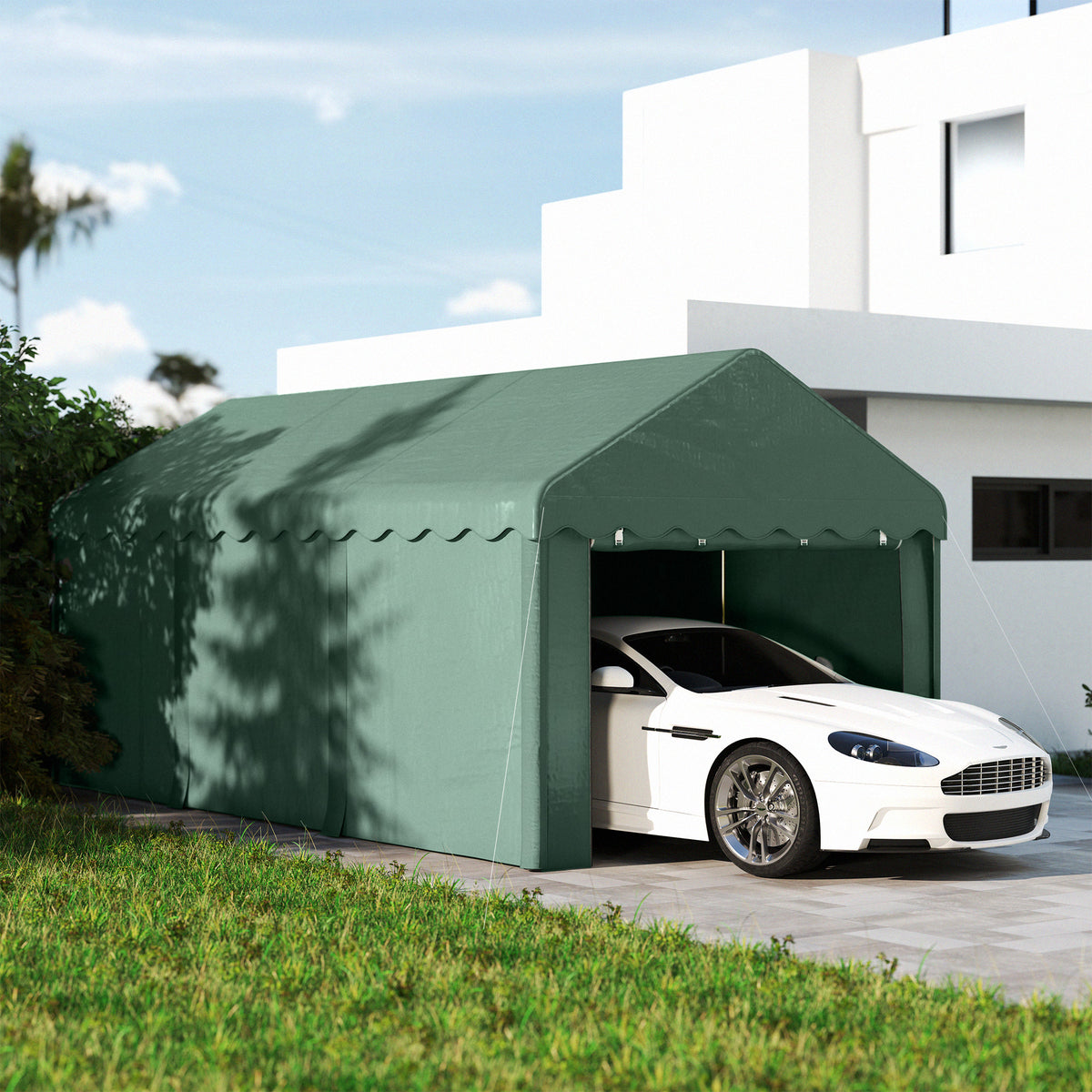 Outsunny Carpa Garaje 6x3 M Con Paredes Laterales Desmontables Verde_1
