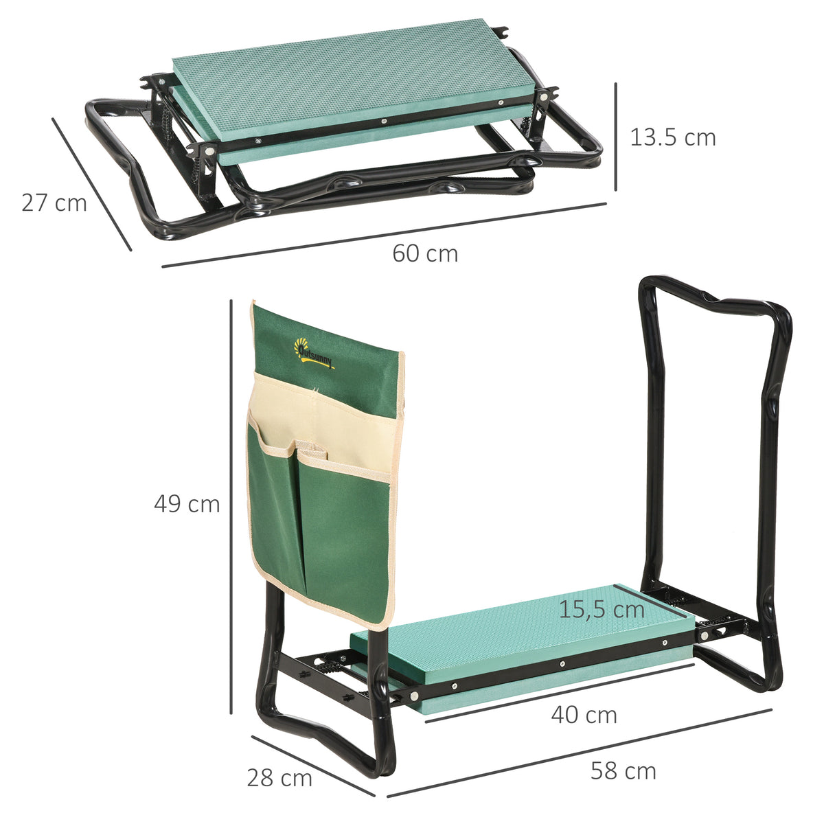 Outsunny Banco Plegable Para Jardinería 2 En 1 Ajustable 58x28x49cm_2