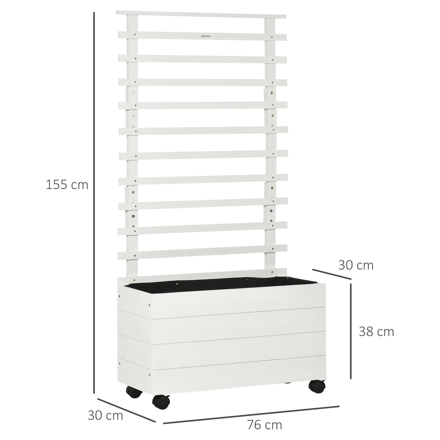 Outsunny Jardinera Con Enrejado Madera Con Ruedas Soporte Para Trepadora Blanco_2