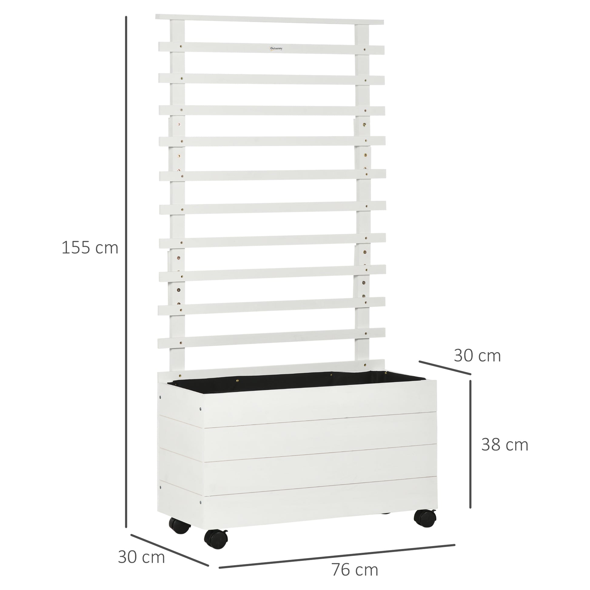 Outsunny Jardinera Con Enrejado Madera Con Ruedas Soporte Para Trepadora Blanco_2
