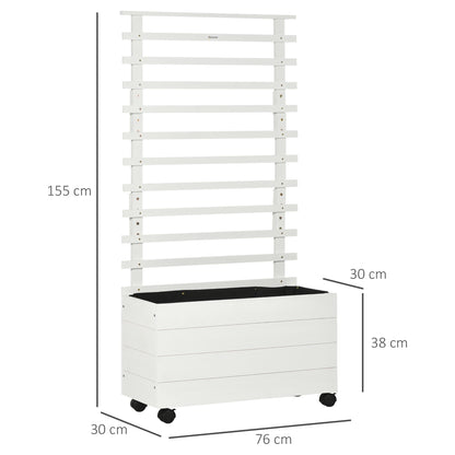 Outsunny Jardinera Con Enrejado Madera Con Ruedas Soporte Para Trepadora Blanco_2