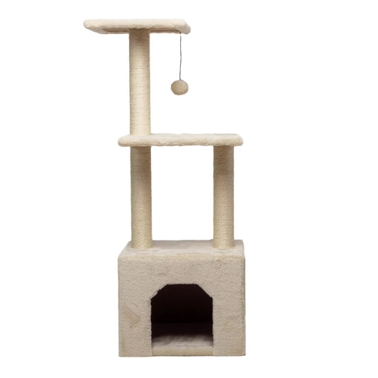 Rascador Para Gato Wuapu Modelo Three Con 3 Alturas, Hasta 100cm. Base 37x37cm. Color Beige_0