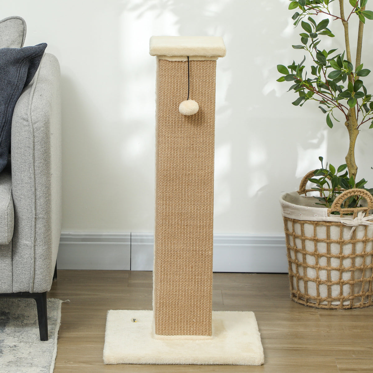 Pawhut Poste Rascador Para Gatos Altura 81 Cm Con Poste De Yute Y Bola Colgante_3