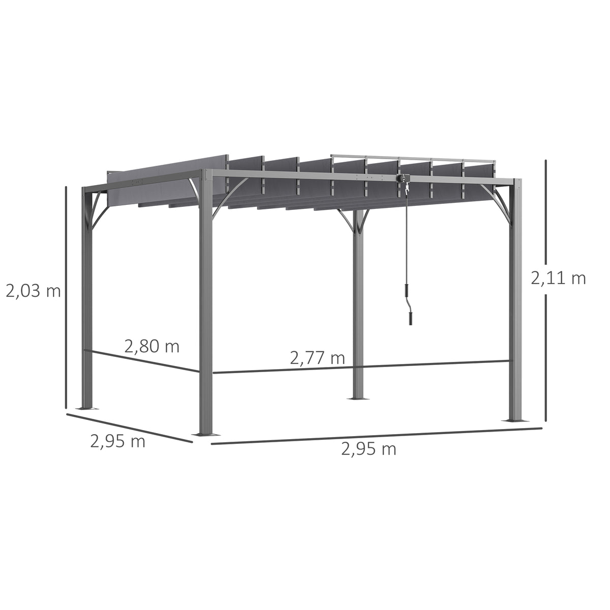 Outsunny Pérgola 3x3 M Con Diseño De Lamas Superior Giratorio Hasta 135° Gris_2