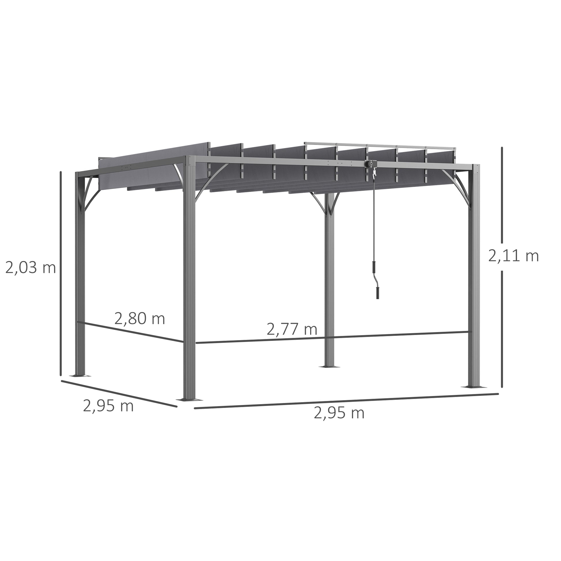 Outsunny Pérgola 3x3 M Con Diseño De Lamas Superior Giratorio Hasta 135° Gris_2