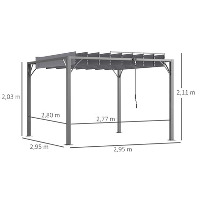 Outsunny Pérgola 3x3 M Con Diseño De Lamas Superior Giratorio Hasta 135° Gris_2