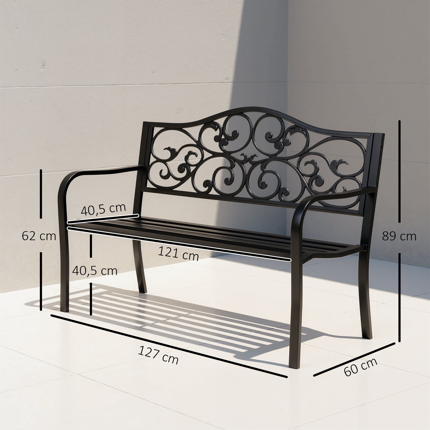 Outsunny Banco De Jardín De Acero Carga 240 Kg Para Patio 127x60x89 Cm Negro_2