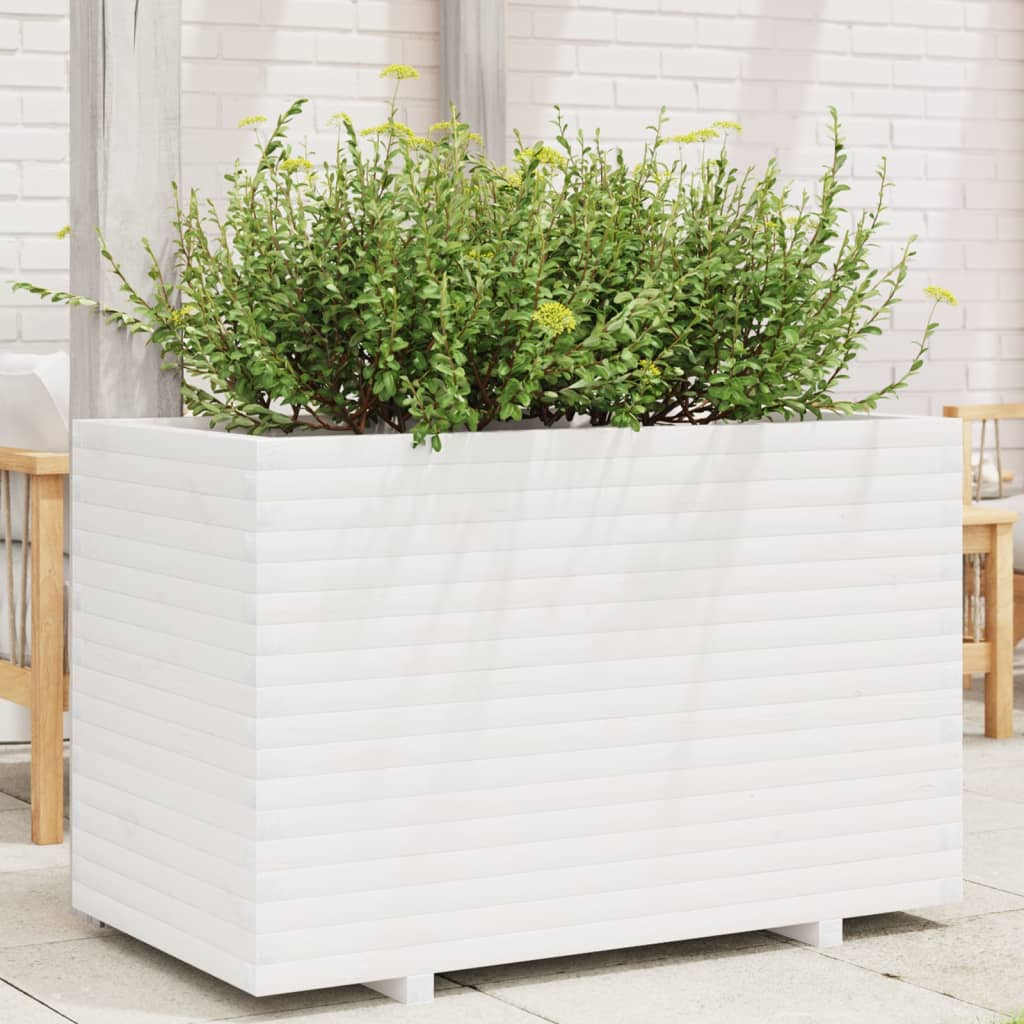 Jardinera De Madera Maciza De Pino Blanca 110x60x72 Cm_1