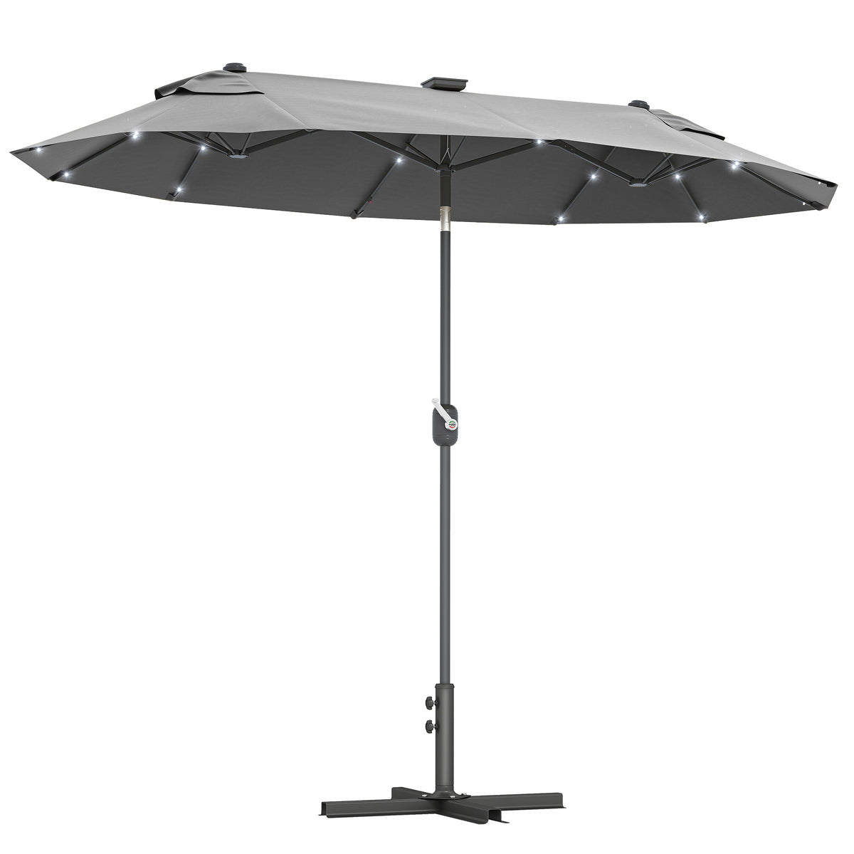 Outsunny Sombrilla Doble 295x150x219 Cm Con Luces Led Solares Gris_0
