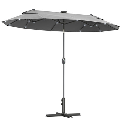 Outsunny Sombrilla Doble 295x150x219 Cm Con Luces Led Solares Gris_0