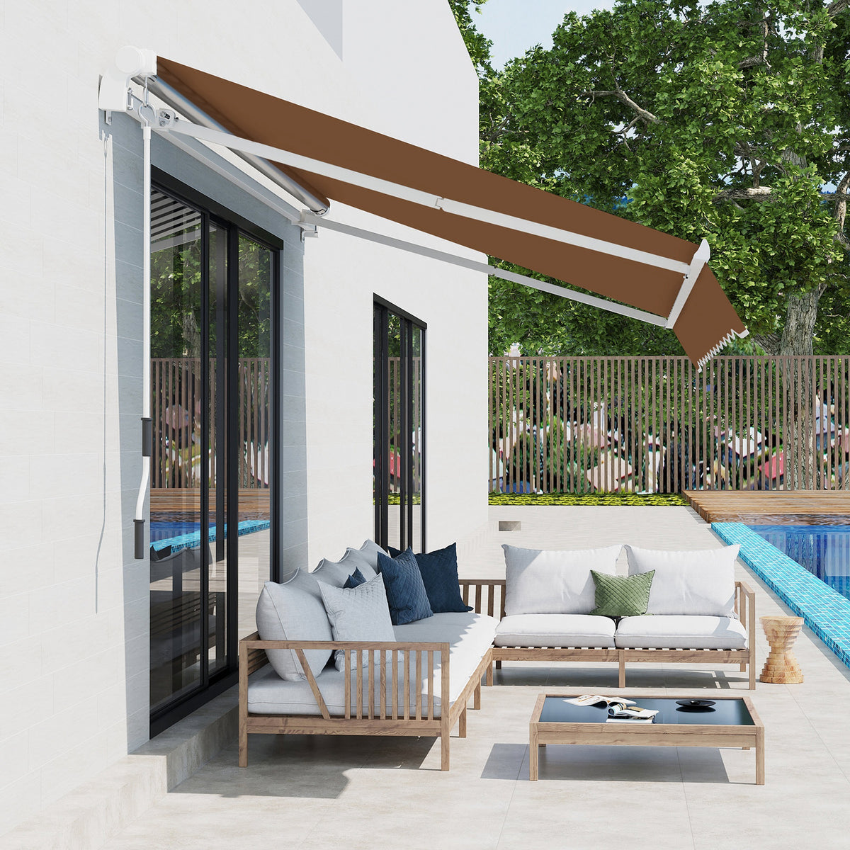 Outsunny Toldo Manual Retráctil Plegable Con Manivela Exterior 295x245 Cm Café_4