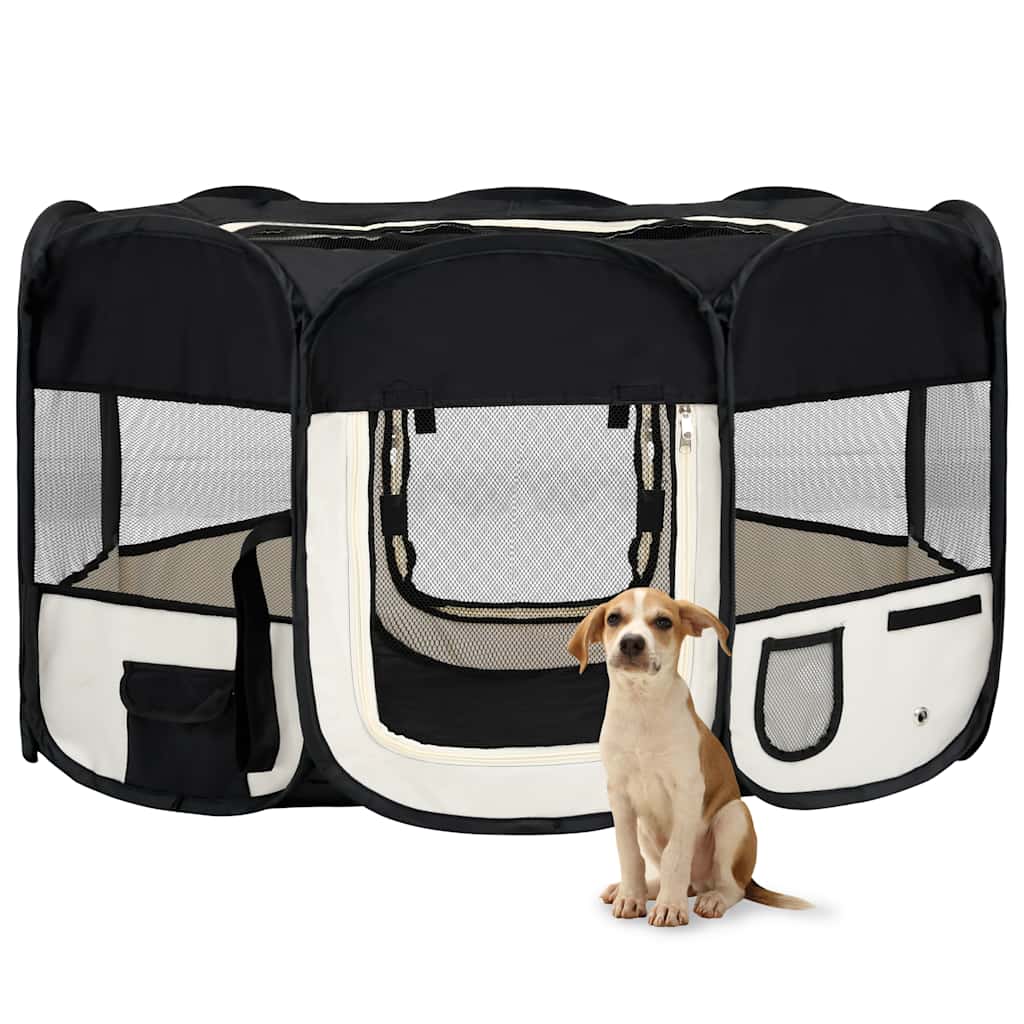 Parque De Perros Plegable Y Bolsa Transporte Negro 145x145x61cm_1