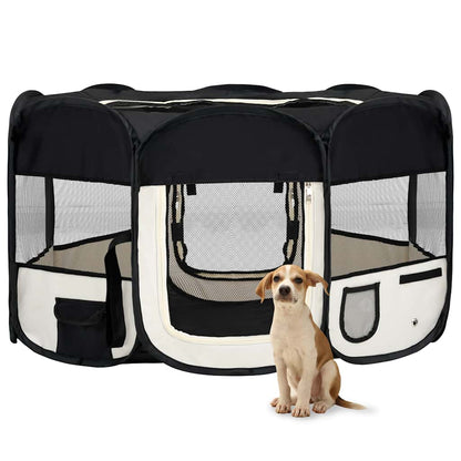 Parque De Perros Plegable Y Bolsa Transporte Negro 145x145x61cm_1