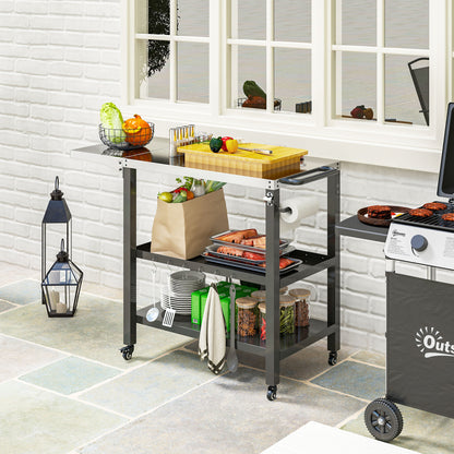 Outsunny Carrito De Parrilla De 3 Niveles Con 4 Ruedas Estantes Y Asa Negro_1