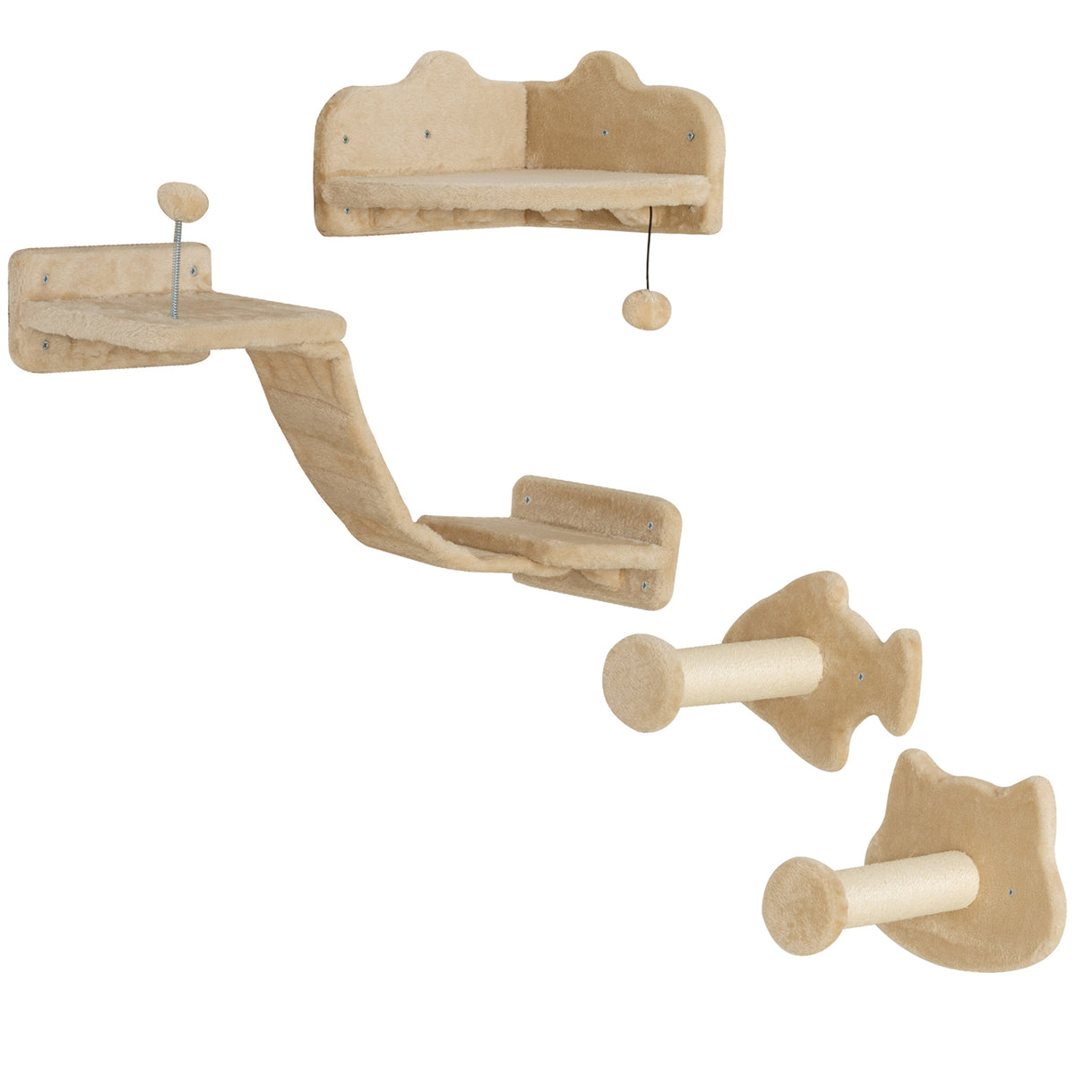Pawhut Juego De Estanterías Para Gatos De 4 Piezas De Pared Beige_1