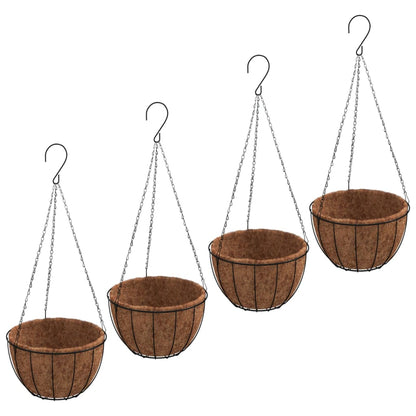 Macetas Colgantes 4 Uds Revestimiento Coco Acero Negro Ø40x63cm_0