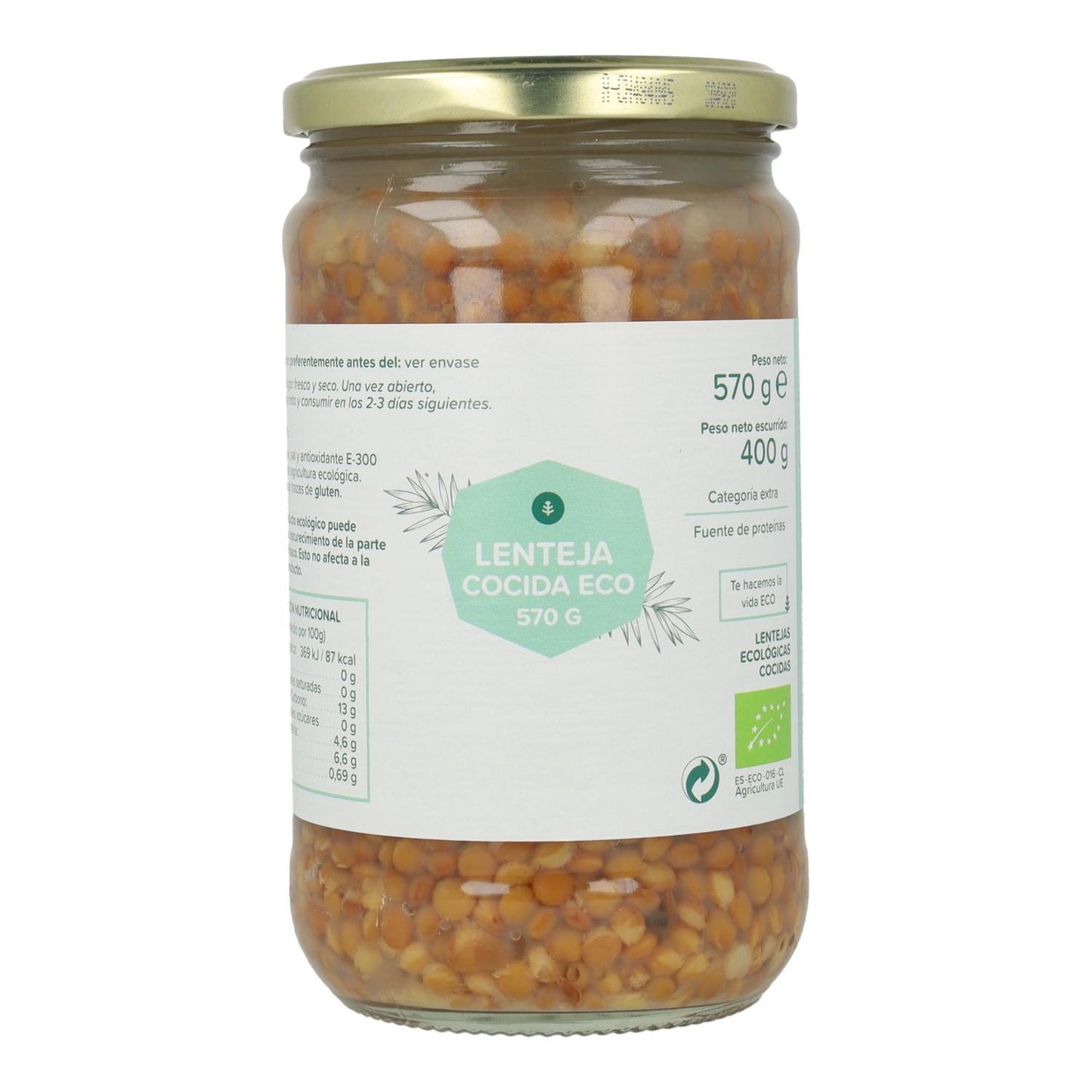 Pack 6x Lenteja Cocida ECO Planeta Huerto 570 g