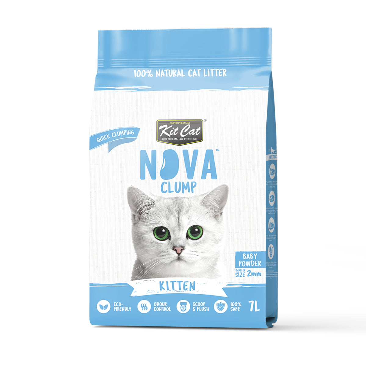 Pack 12 Kit Cat Arena Eco Nova Clump - Kitten Baby Powder 7 L Arena para gatos - Granulado fino Fragancia Suave