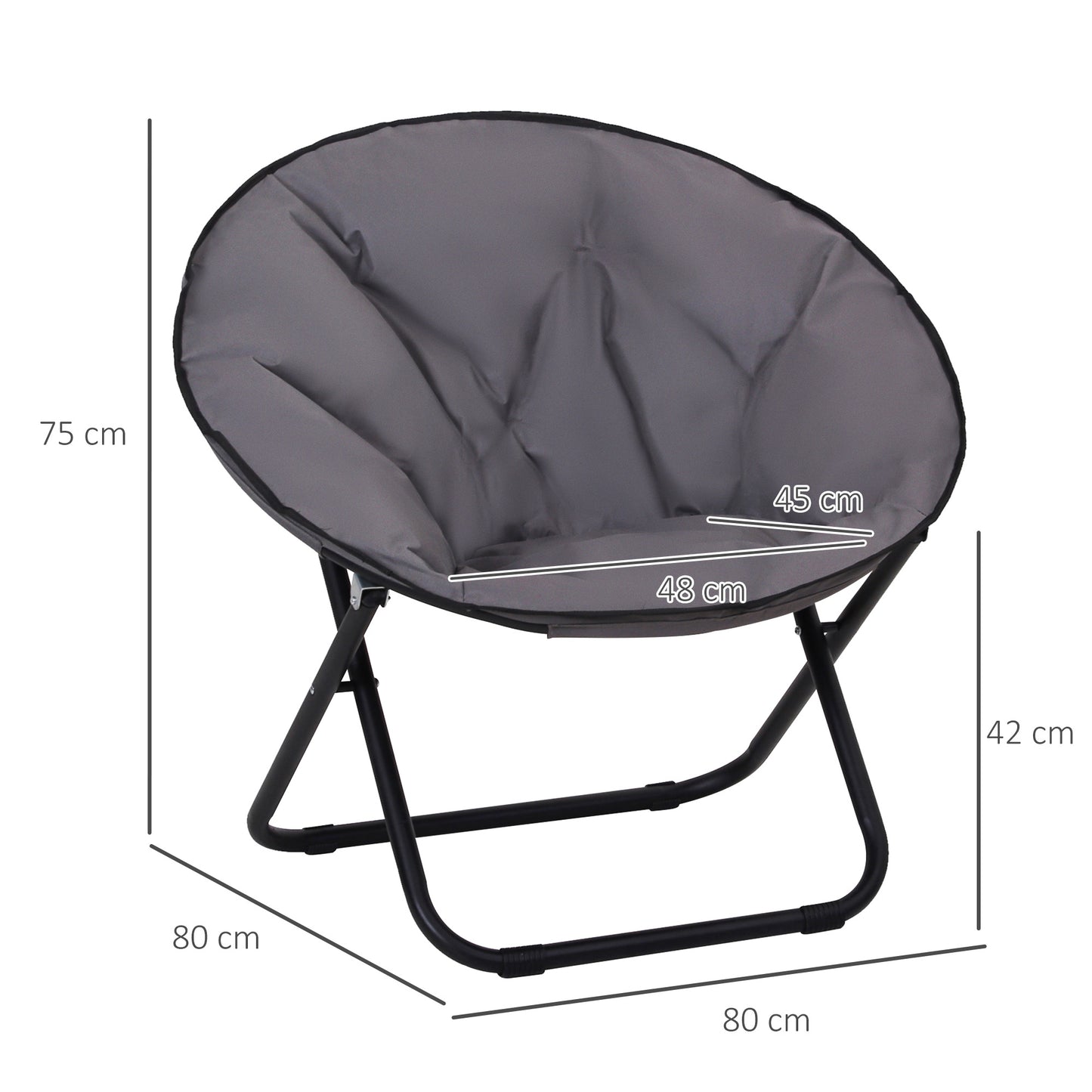 Outsunny Silla De Luna Plegable Con Asiento De Tela Oxford Y Patas De Metal 80x80x75 Cm Gris_2