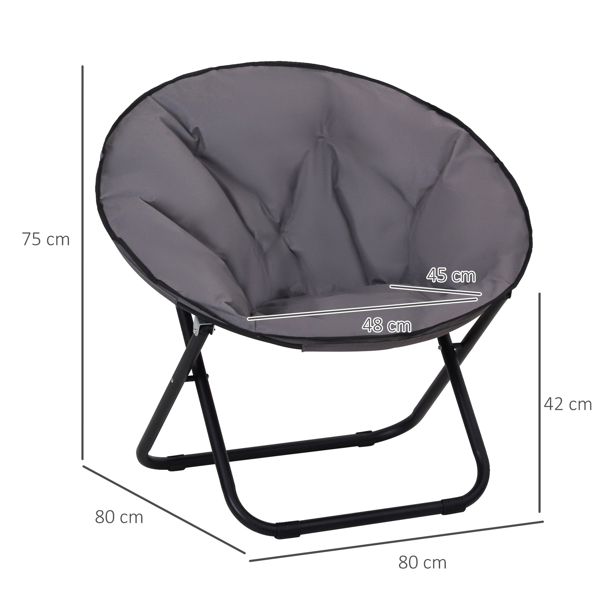 Outsunny Silla De Luna Plegable Con Asiento De Tela Oxford Y Patas De Metal 80x80x75 Cm Gris_2