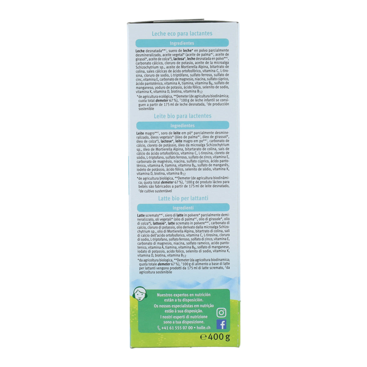 Leche para lactantes Fórmula 1 Ecológica Holle 400 g