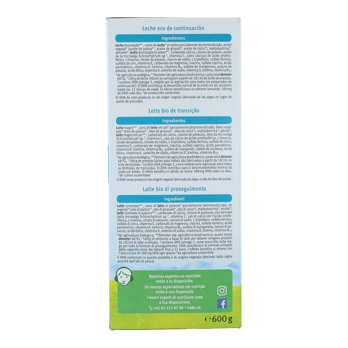 Leche de Continuación nº 2 (+6 meses) Ecológica Holle 600 g