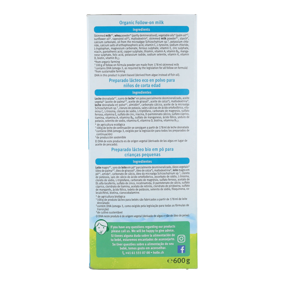 Leche de crecimiento Ecológca 4 bio / eco a partir 12 meses Holle 600 g