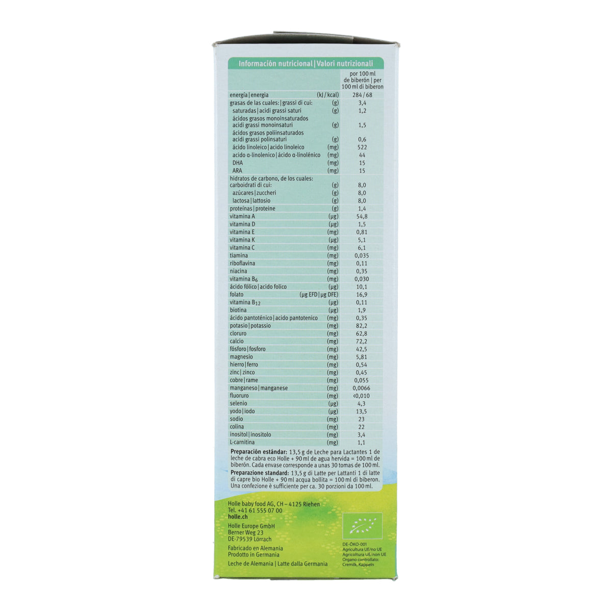 Leche de cabra para lactantes Fórmula 1 Ecológica Demeter Holle 400 g