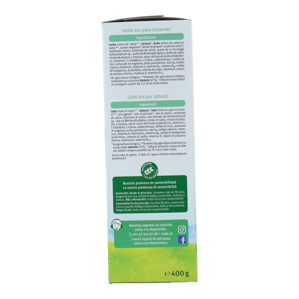 Leche de cabra para lactantes Fórmula 1 Ecológica Demeter Holle 400 g