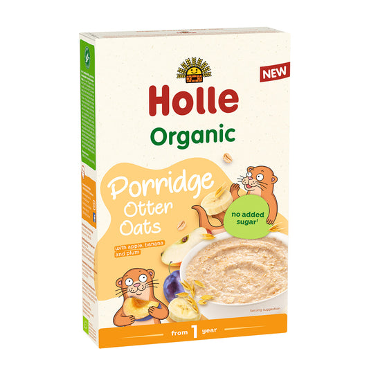 Papilla ecológica de avena, banan, manzana y ciruela, Otter Oats bio / eco a partir 12 meses Holle 200g