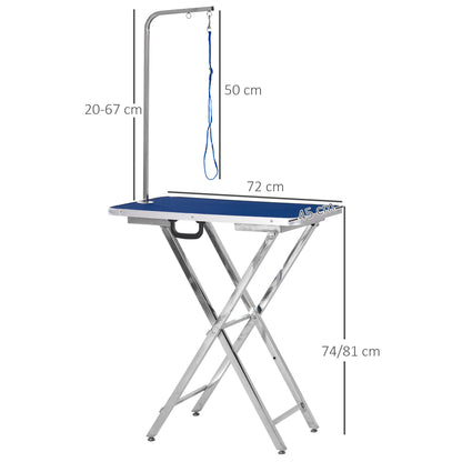 Pawhut Mesa De Peluquería Para Mascotas Con Patas Plegable 72x45x74-81 Cm Azul_2