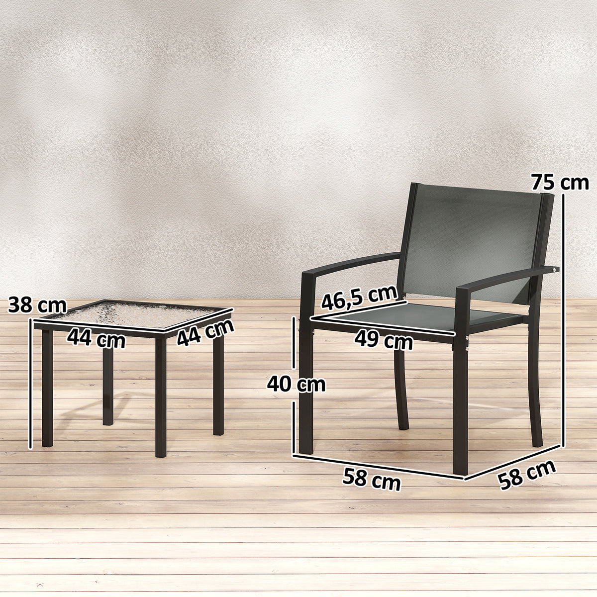 Outsunny Conjunto De Mesa Y 2 Sillas De Terraza Exterior 3 Piezas Gris Claro_2