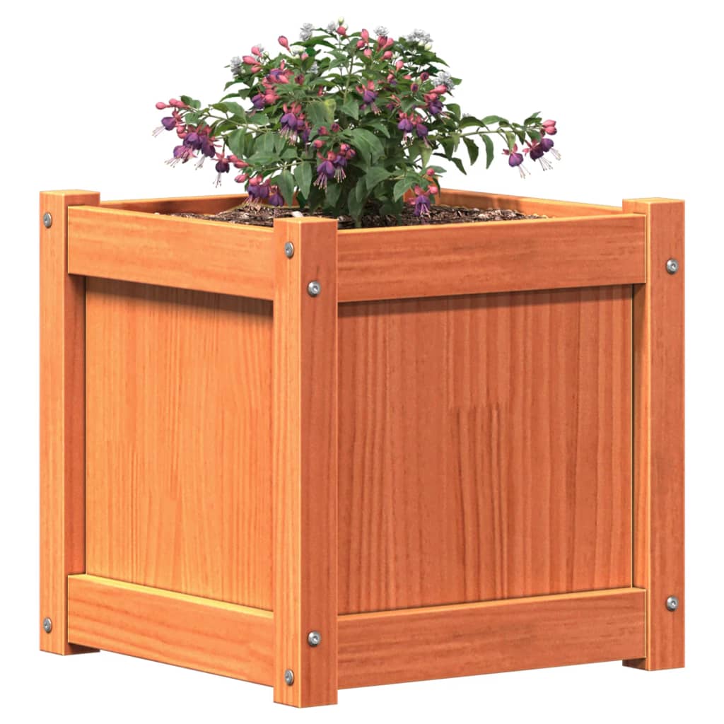 Jardineras De Exterior 2 Uds Madera Maciza De Pino Marrón Cera_3