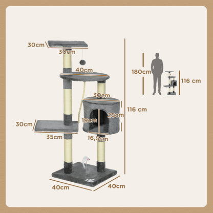 Pawhut Rascador Para Gatos Altura 116cm Con Postes De Sisal Cueva Y Plataformas_2