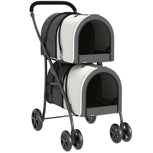 Pawhut Carrito Doble Para Perros Plegable Con 2 Transportines 66x50x98 Cm_0