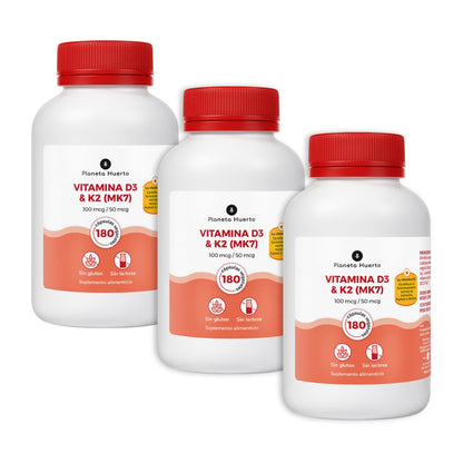 Pack 3xVitamina D3 &amp; K2 Mk7 Planeta Huerto 180 Capsulas