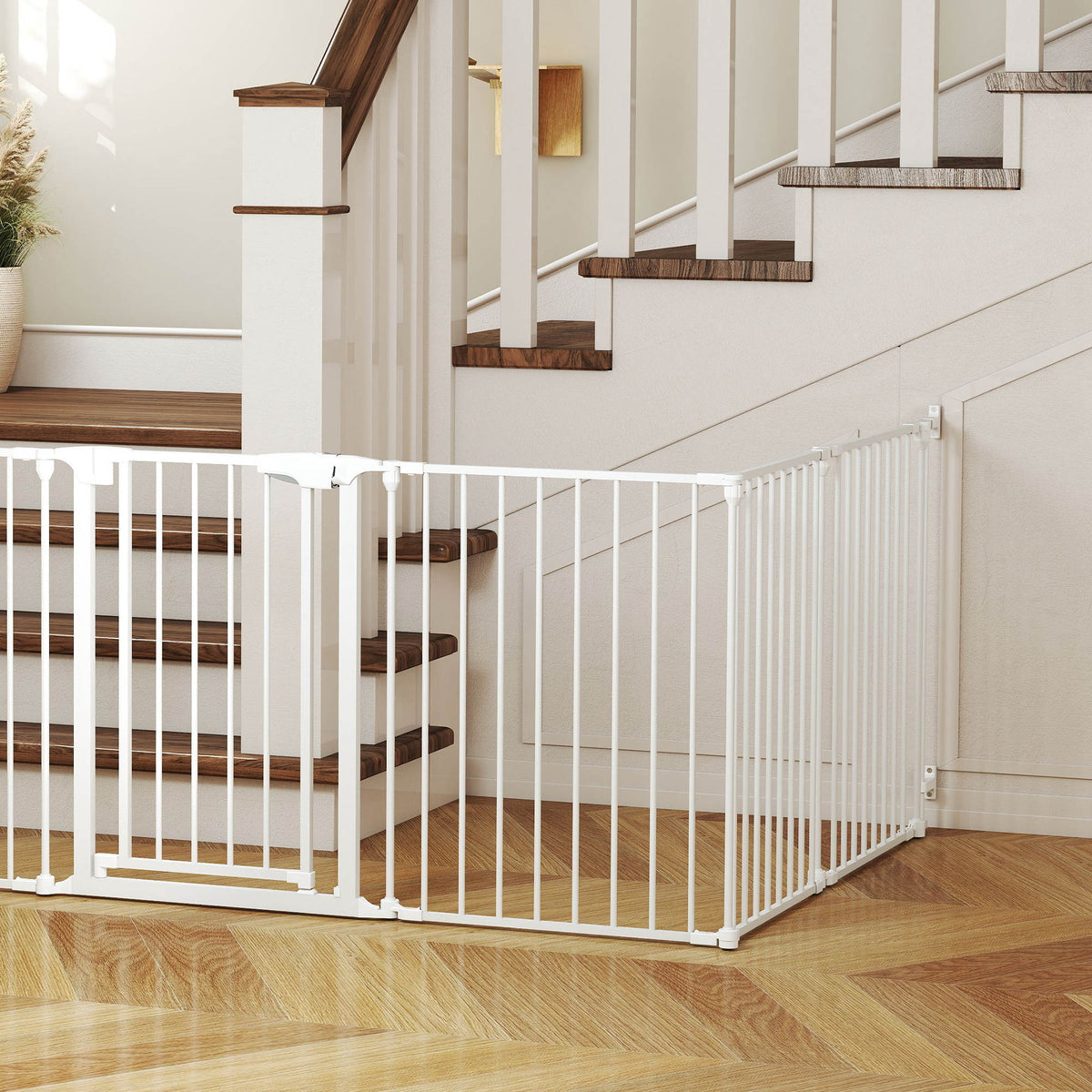 Pawhut Barrera Para Perros Plegable Puerta Con Cierre Doble Blanco_4