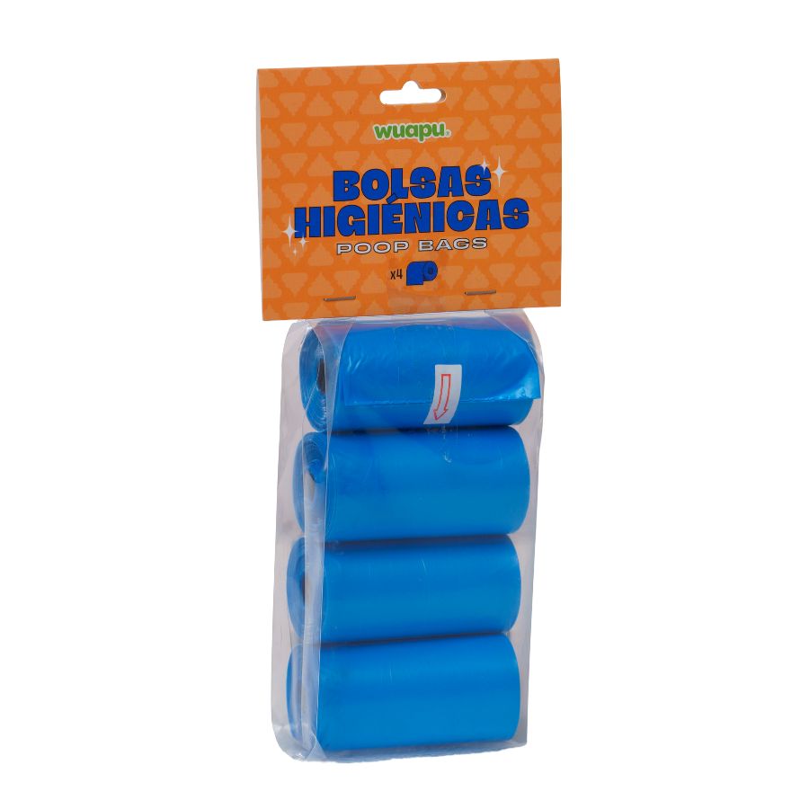 Pack 4 Rollos Color Azul De Bolsas Higiénicas Recoge Excrementos De Perro. Rollos De 15 Bolsas_0