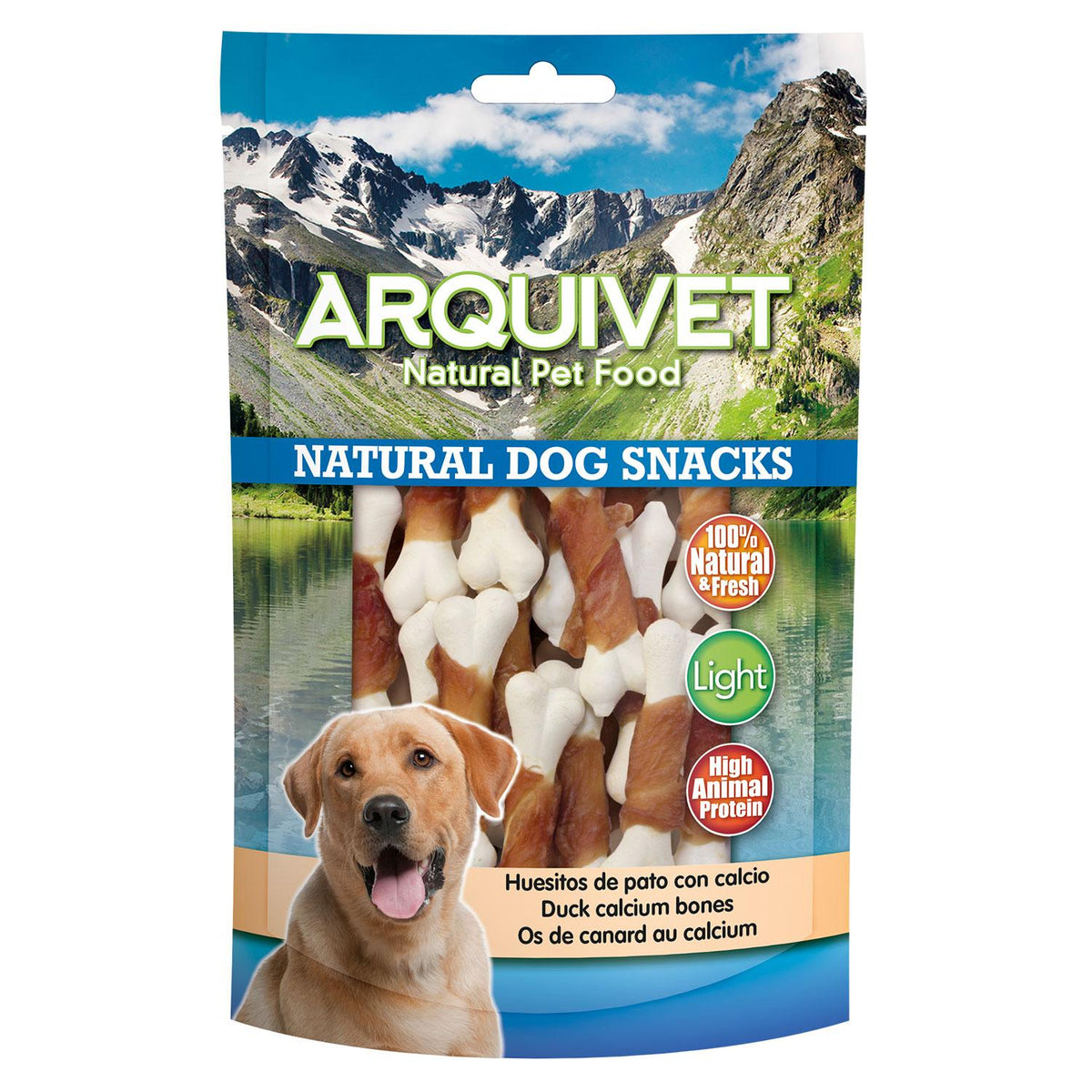 Snack natural para perros  Huesitos de pato con calcio Arquivet 100gr