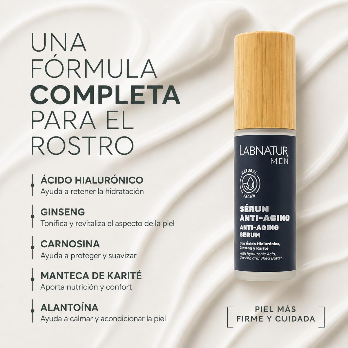 Sérum Facial para Hombre Labnatur 30 ml | Hidratación, Firmeza y Antiedad | Ácido Hialurónico y Ginseng | Vegano_3