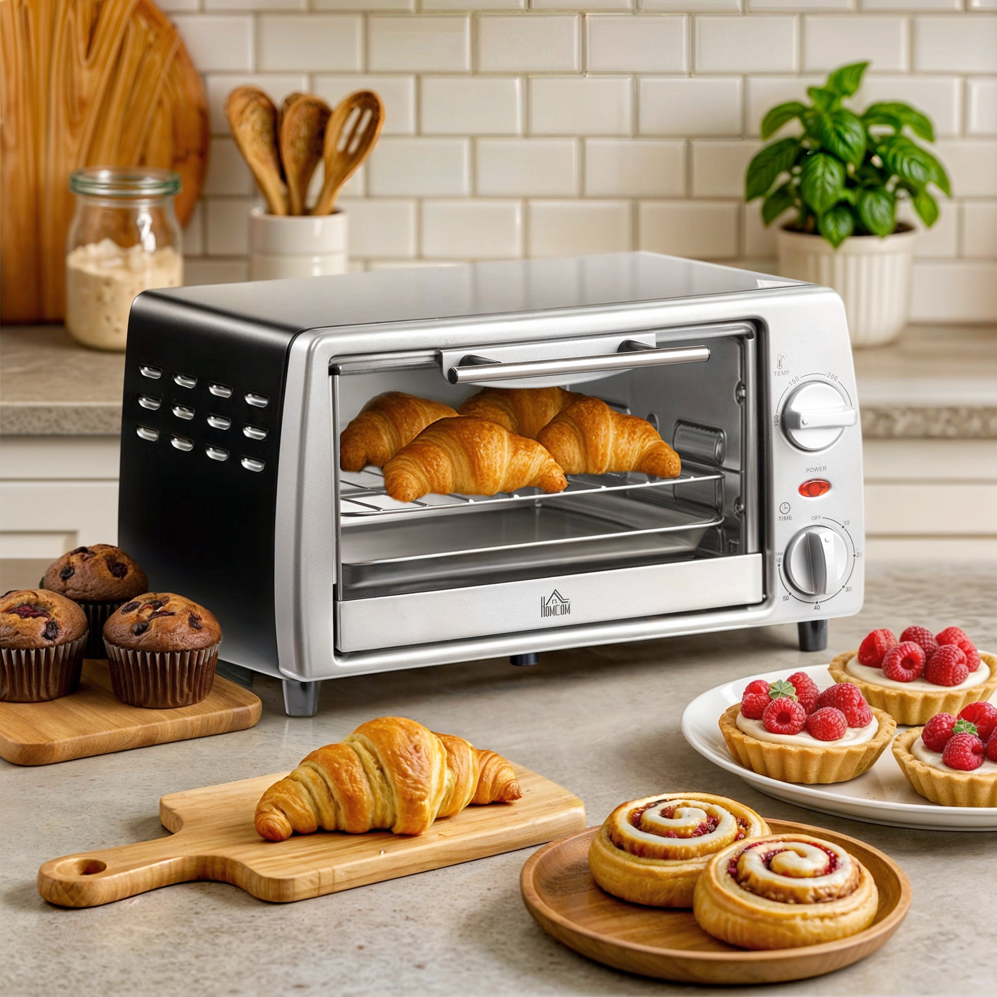 Homcom Horno Eléctrico Sobremesa 10 L 750w Temperatura 230 ℃ 36,5x26x22 Cm Plata_1