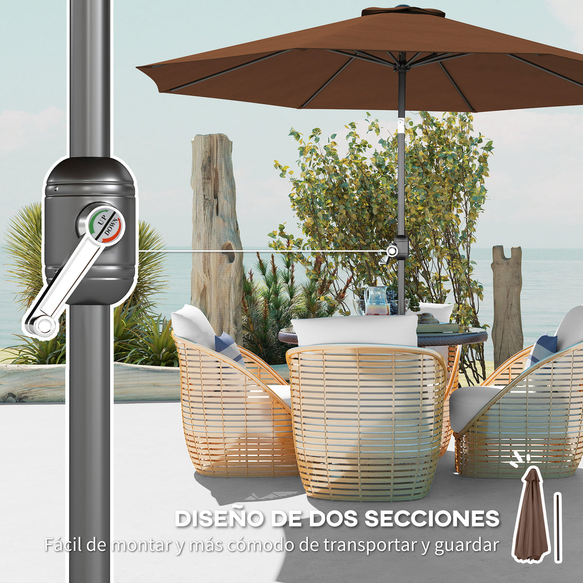 Outsunny Sombrilla De Jardín Ø295x250 Cm Con Manivela E Inclinación Café_5