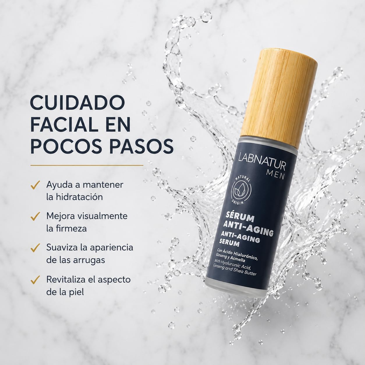 Sérum Facial para Hombre Labnatur 30 ml | Hidratación, Firmeza y Antiedad | Ácido Hialurónico y Ginseng | Vegano_4