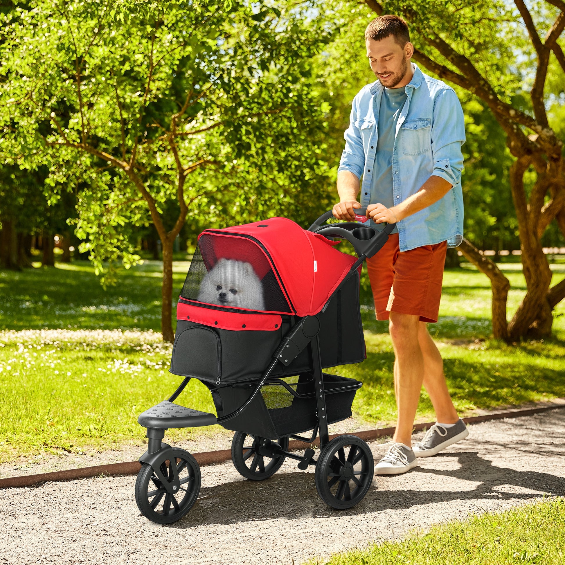 Pawhut Carrito Para Perros Plegable Con 3 Ruedas 109,5x57,5x106,5 Cm Rojo_1