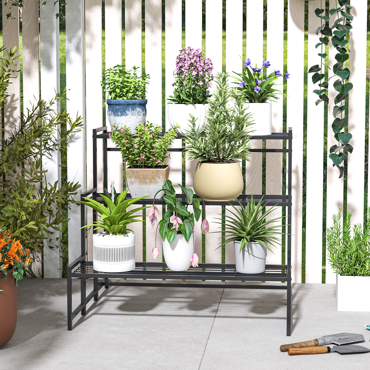 Outsunny Soporte Para Plantas De 3 Niveles Diseño En Escalera 75x70x66 Cm Negro_3