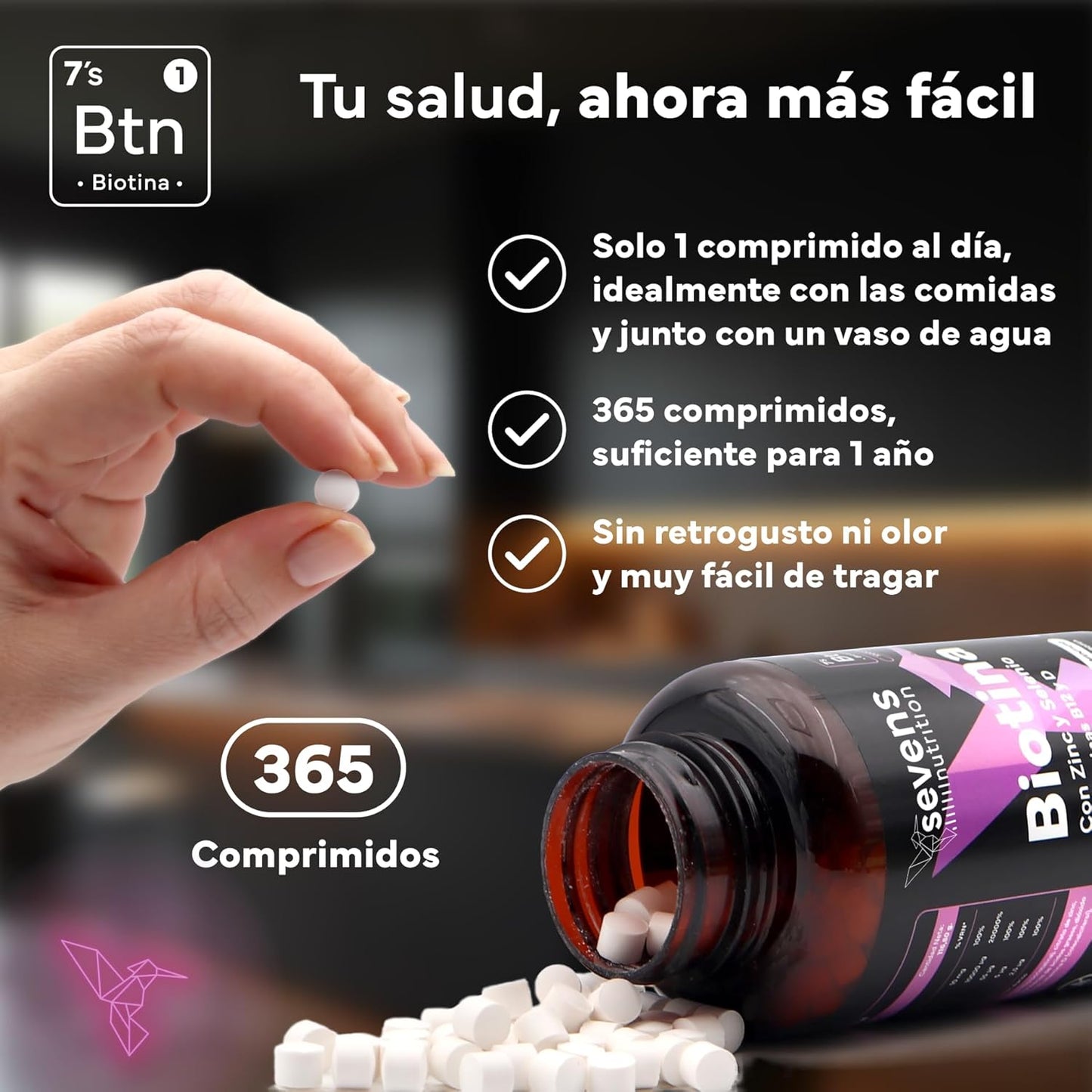 Biotina 10000 mcg Sevens Nutrition 365 cápsulas