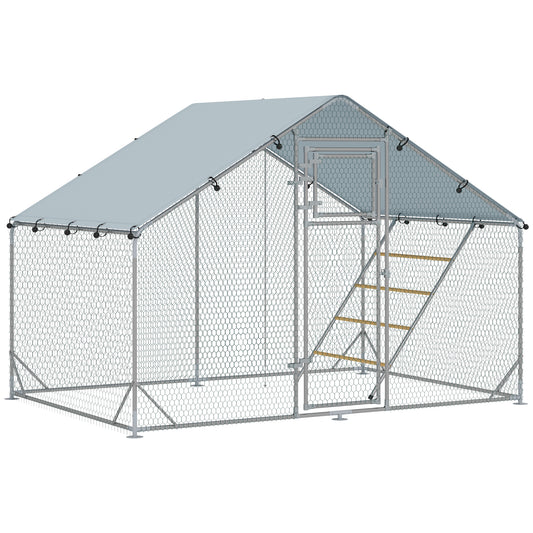 Gallinero Para Exterior Pawhut Acero Galvanizado Plata 300x200x195 Cm_0
