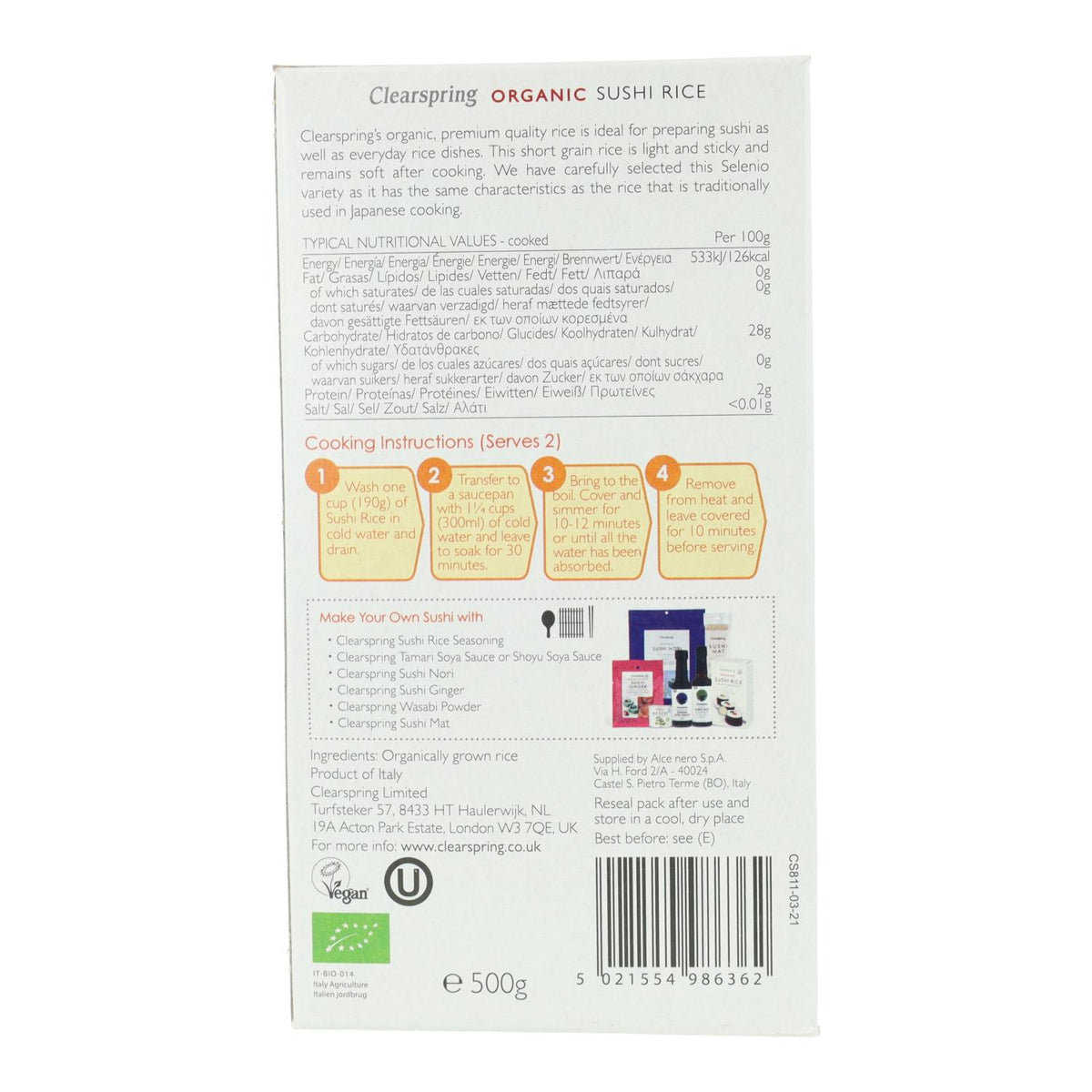 Arroz para Sushi Clearspring 500 g